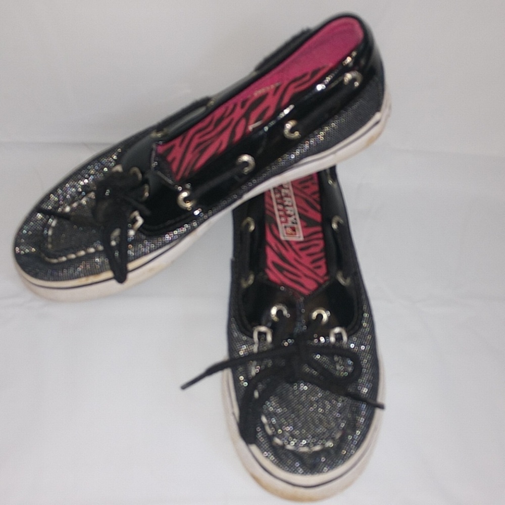 Sperry Biscayne One Eye Black Sparkle Boat Shoes